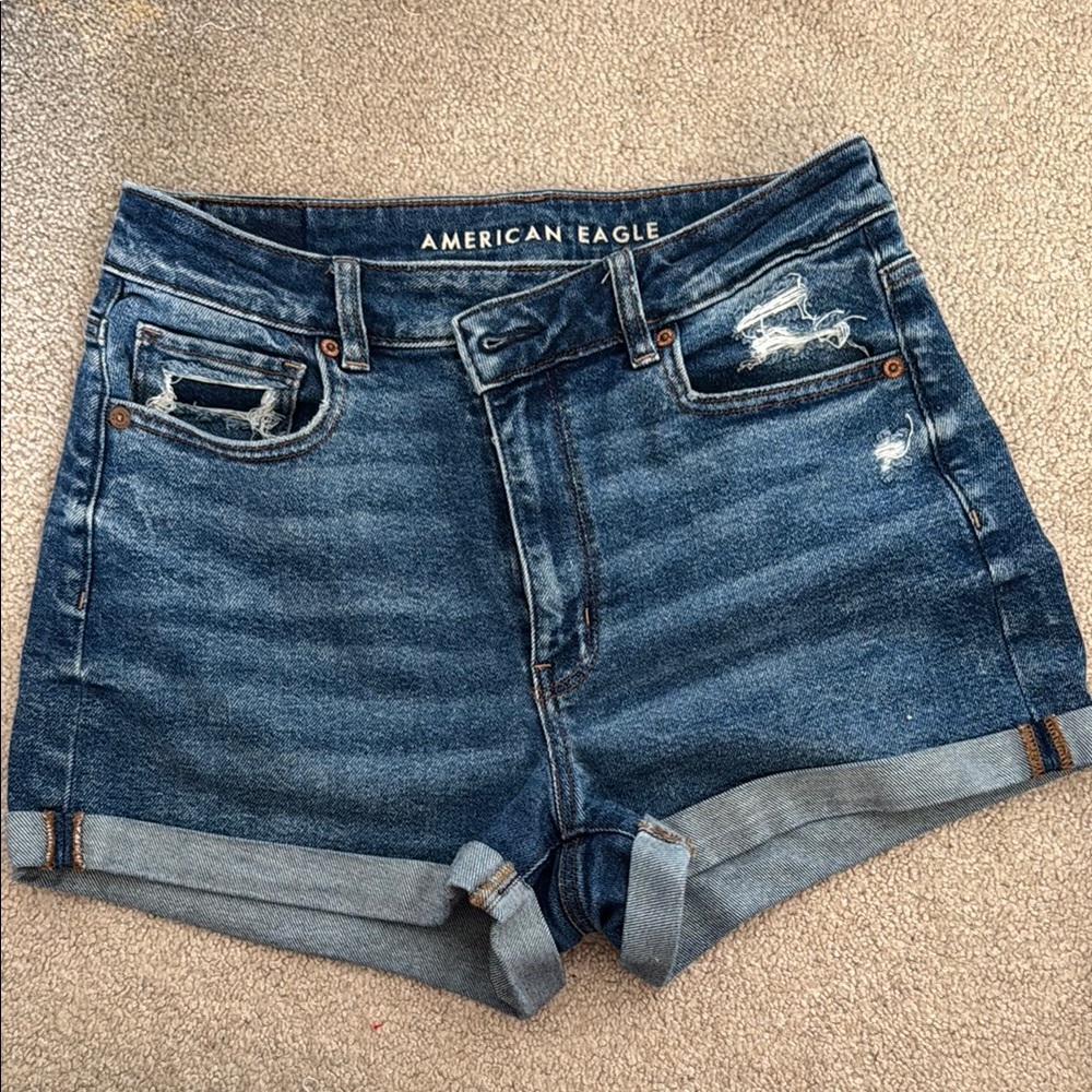 American Eagle Outfitters Blue Jean Shorts Distressed Frayed Hem
